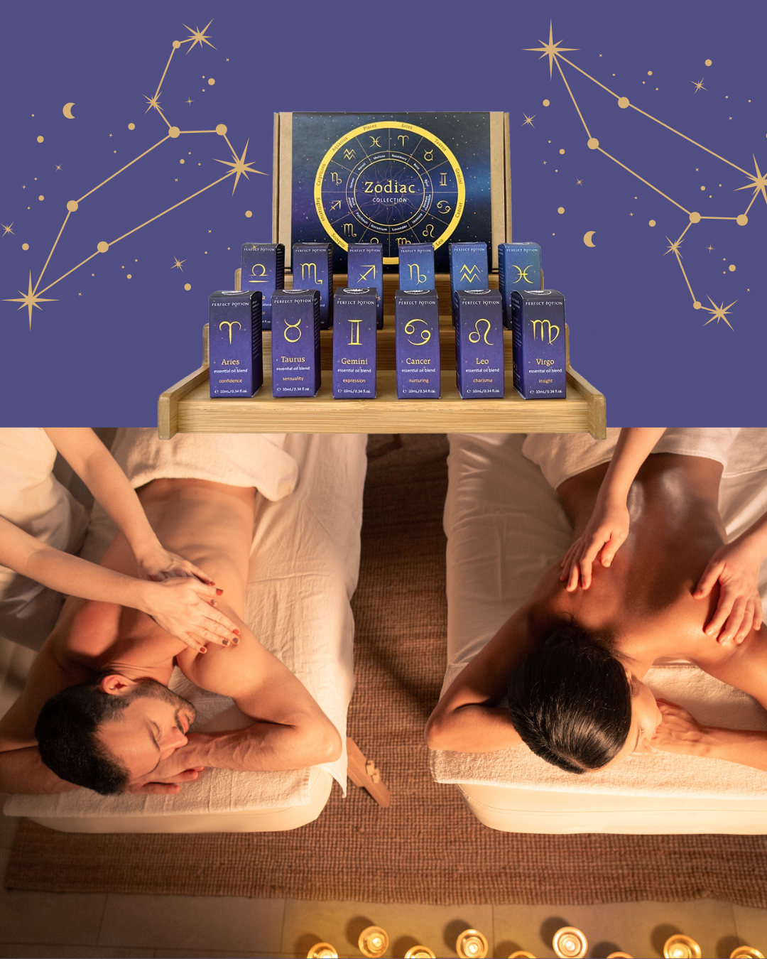 ZODIAC DUO: Masajes de relajación con aromaterapia según tu signo del zodiaco dúo 50 min