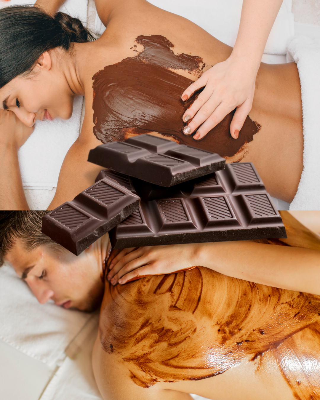 SWEET ESCAPE DUO: Exfoliación corporal de chocolate + envolvimiento corporal de chocolate + hidratación (servicio para 2 personas)(2 horas en total)