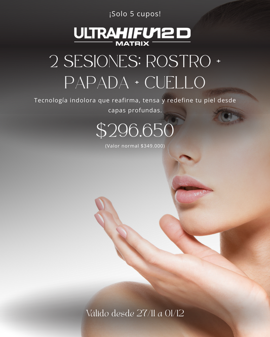 Black Friday: Ultrahifu 12D – 2 Sesiones (Rostro + Papada + Cuello)