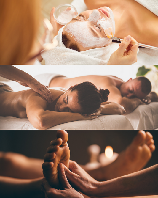 GLOW & RELAX DUO: Limpiezas faciales básicas 50 min + Masajes mixtos 50 min + Armonización de pies 50 min (Servicio para 2 personas) (2 horas y 30 min en total)