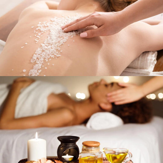 Exfoliación con sal de mar de cáhuil y aceite de oliva + masaje de aromaterapia (80 min total)